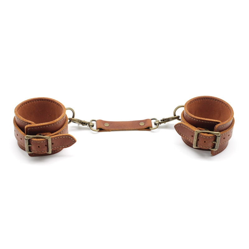 Brown Leather Handcuffs For BDSM Play