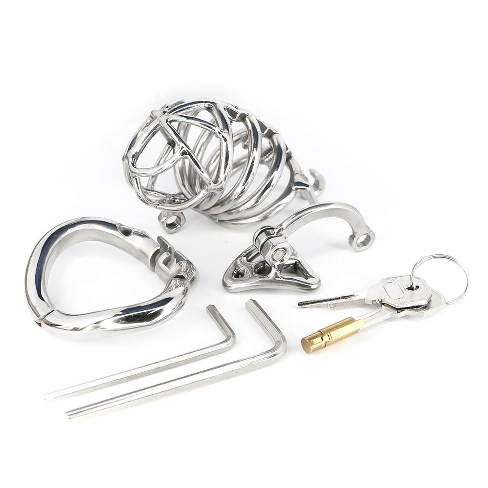DIY Detachable Stainless Steel Male Chastity Device Cock Cage Penis Ring Lockable Chastity Training With Spike Ring Adult Sex - ChastityBondage