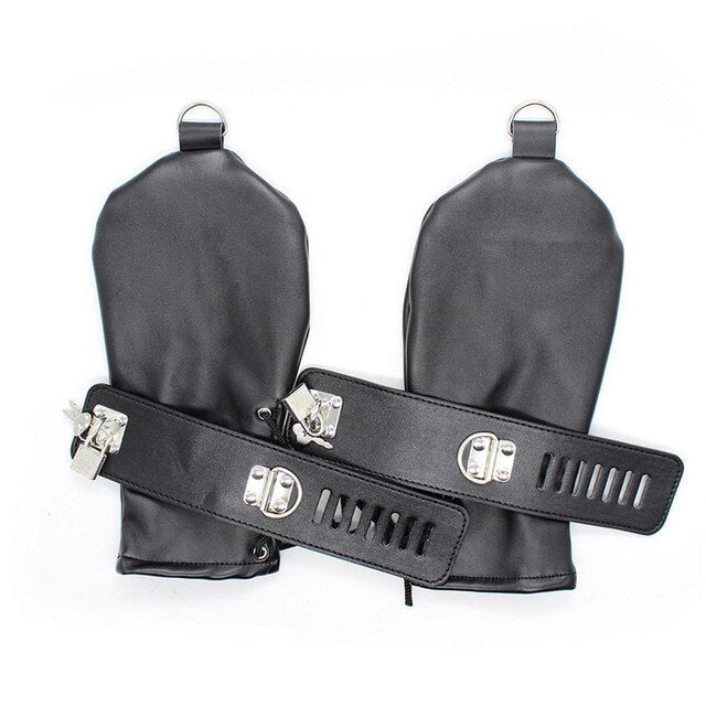 BDSM Bondage Gears: Dog Palm Gloves, Neck Collar, Head Hood with Braid - ChastityBondage