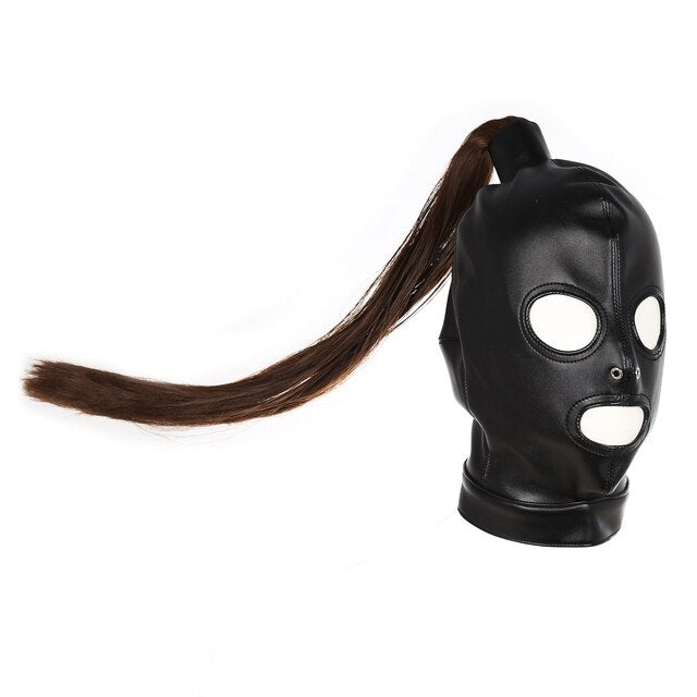 BDSM Bondage Gears: Dog Palm Gloves, Neck Collar, Head Hood with Braid - ChastityBondage