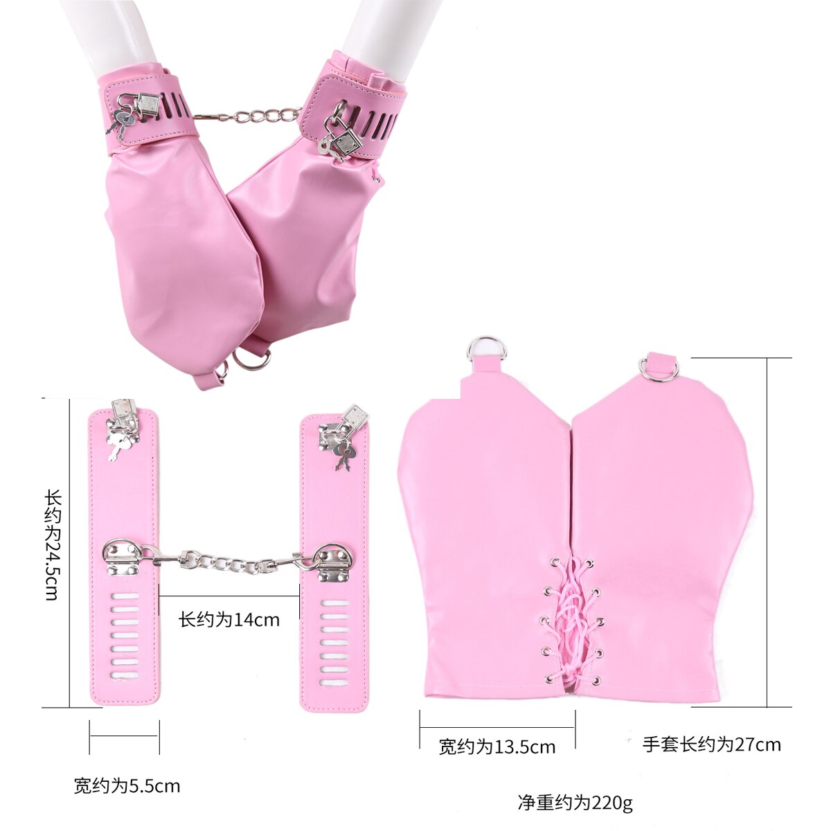 BDSM Bondage Gears: Dog Palm Gloves, Neck Collar, Head Hood with Braid - ChastityBondage