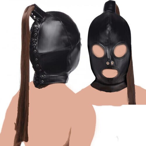 BDSM Bondage Gears: Dog Palm Gloves, Neck Collar, Head Hood with Braid - ChastityBondage