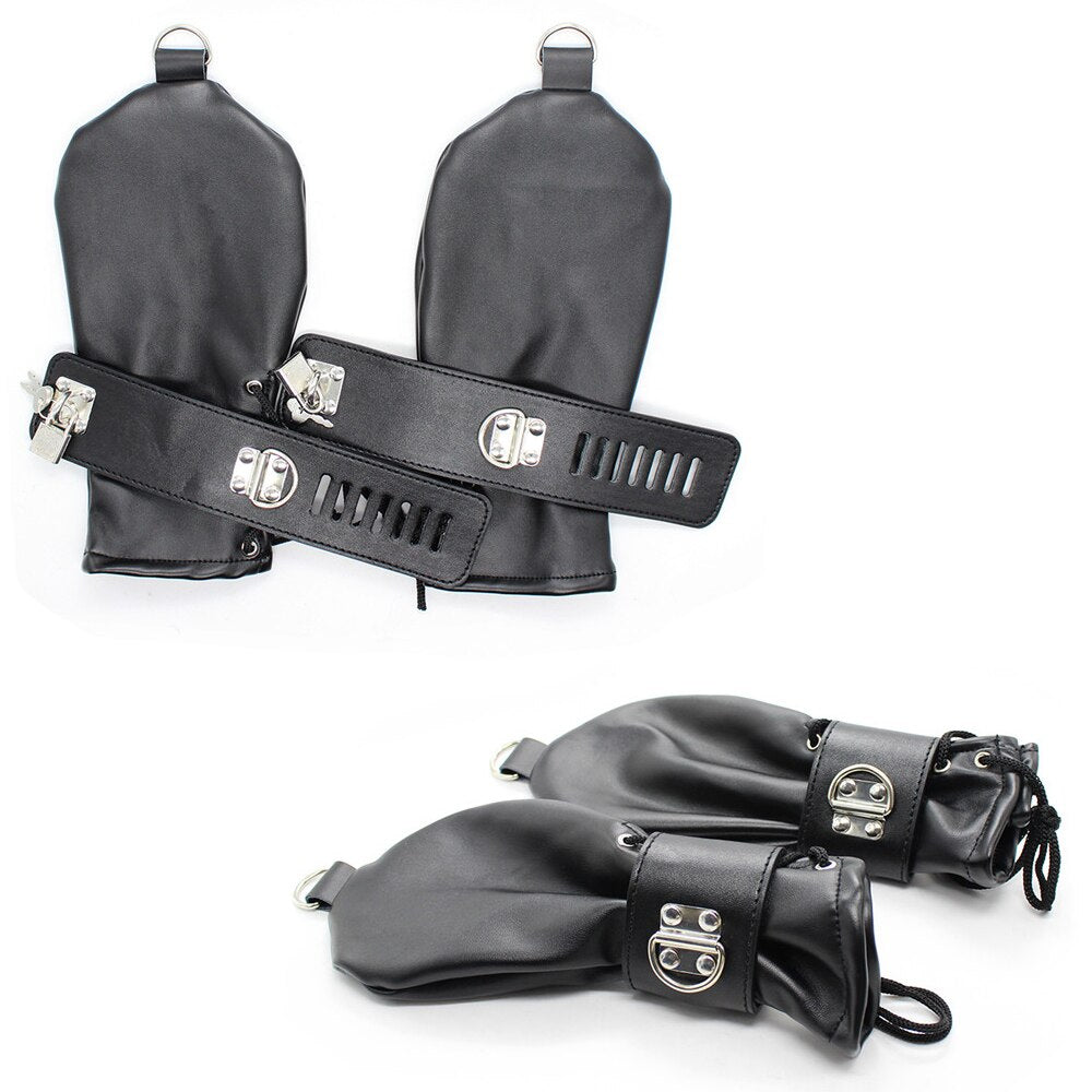 BDSM Bondage Gears: Dog Palm Gloves, Neck Collar, Head Hood with Braid - ChastityBondage