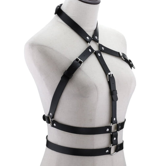 Women's Leather Body Harness Lingerie: Bondage Crop Top and Belt for Sexy Chest - ChastityBondage