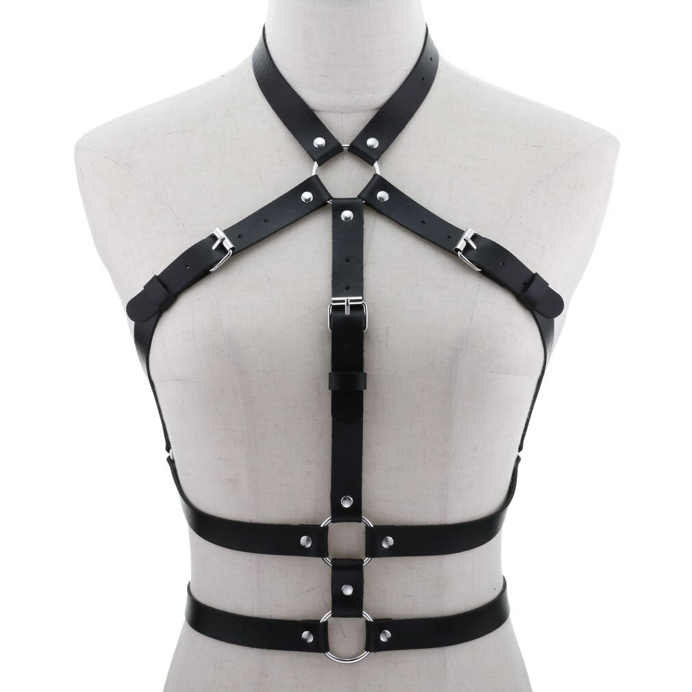 Women's Leather Body Harness Lingerie: Bondage Crop Top and Belt for Sexy Chest - ChastityBondage