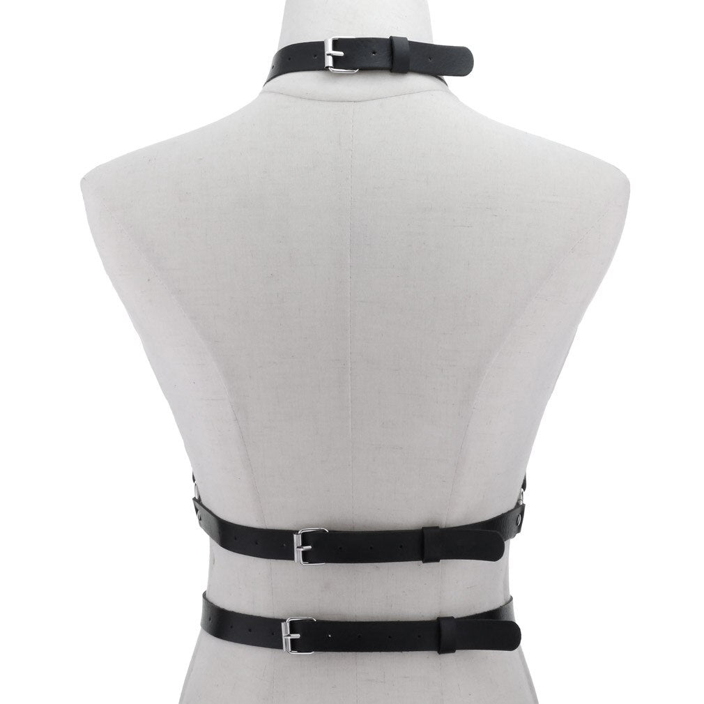 Women's Leather Body Harness Lingerie: Bondage Crop Top and Belt for Sexy Chest - ChastityBondage