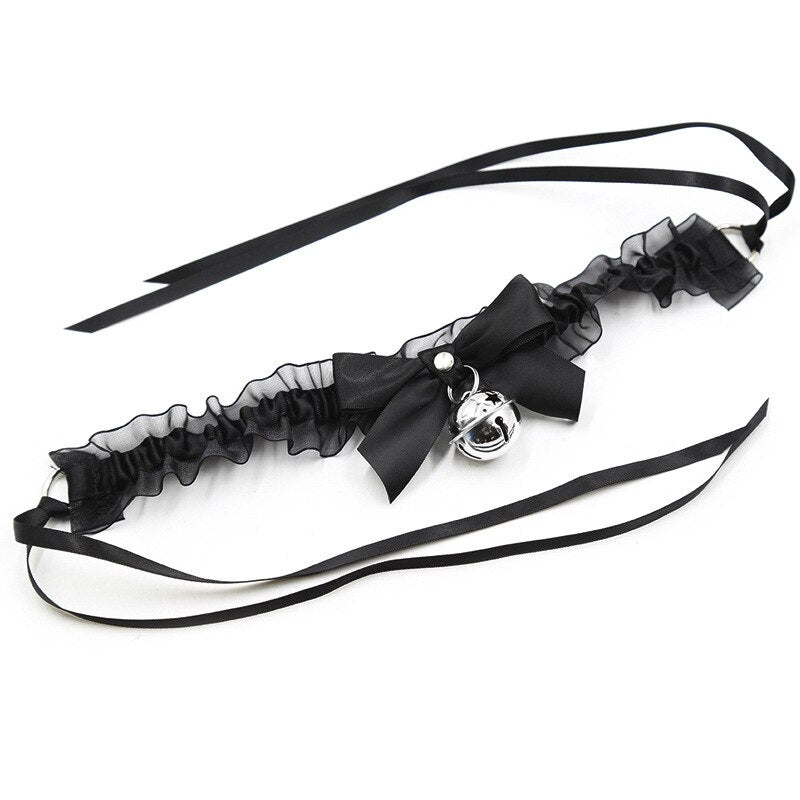 Sexy Lace Bondage Collar with Bell and Elastic Strap: Erotic Fetish Accessory for Lover Role Play and Party Nightlife - ChastityBondage