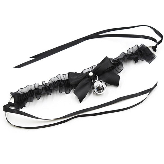Sexy Lace Bondage Collar with Bell and Elastic Strap: Erotic Fetish Accessory for Lover Role Play and Party Nightlife - ChastityBondage