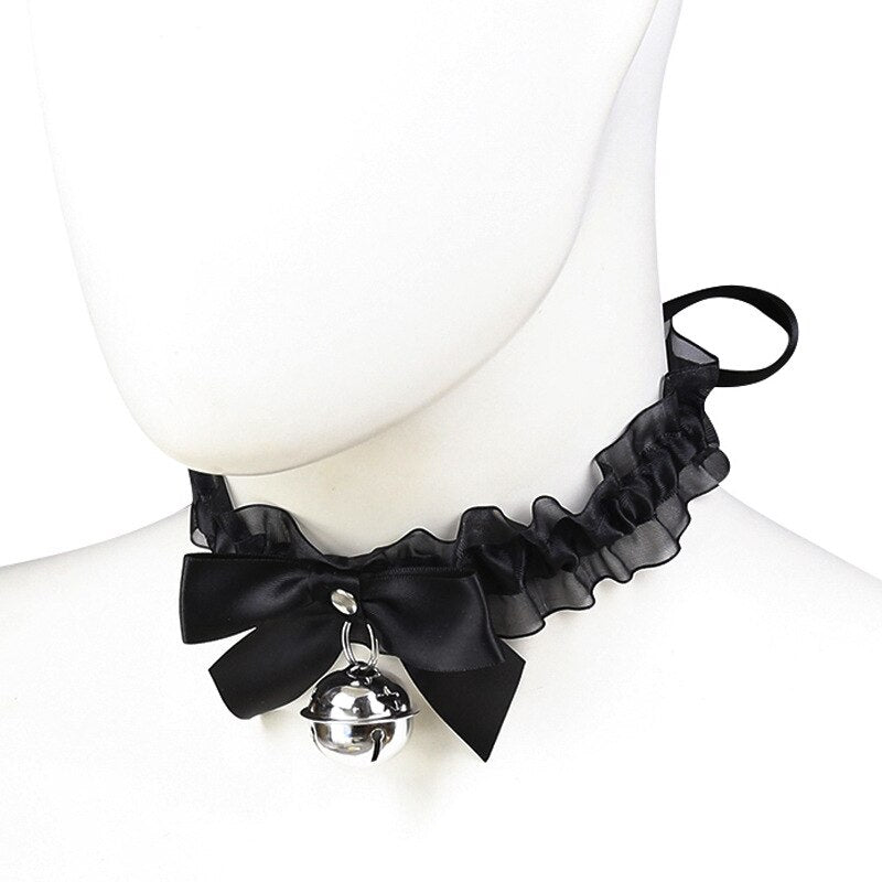 Sexy Lace Bondage Collar with Bell and Elastic Strap: Erotic Fetish Accessory for Lover Role Play and Party Nightlife - ChastityBondage