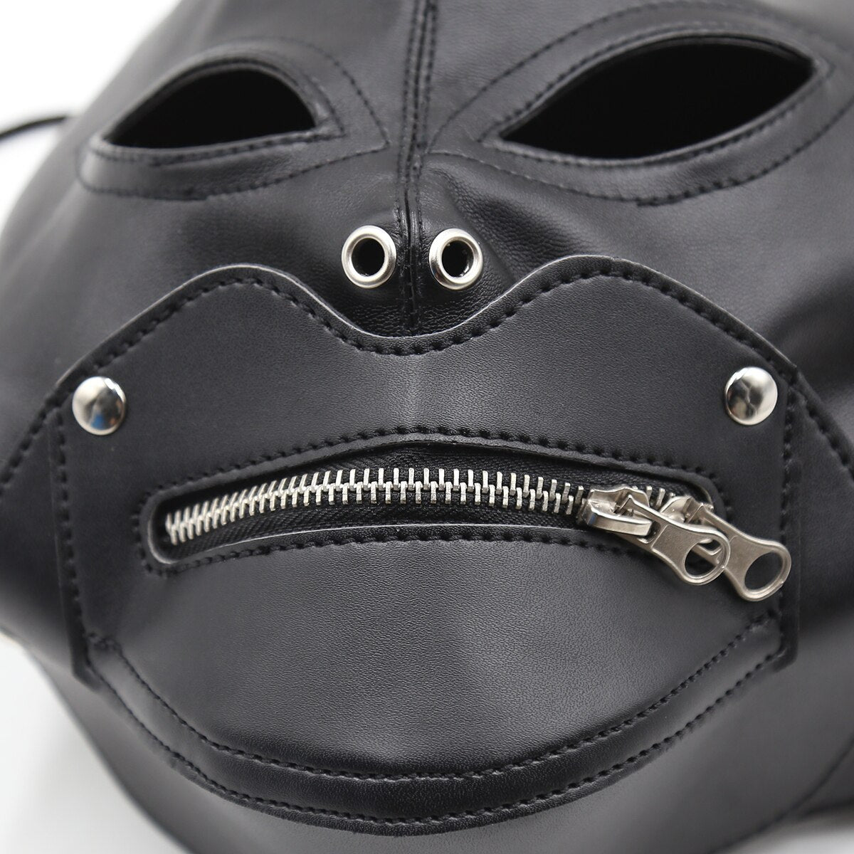 BDSM Headgear- Harness Hood with Blindfold, Mouth Zipper - ChastityBondage