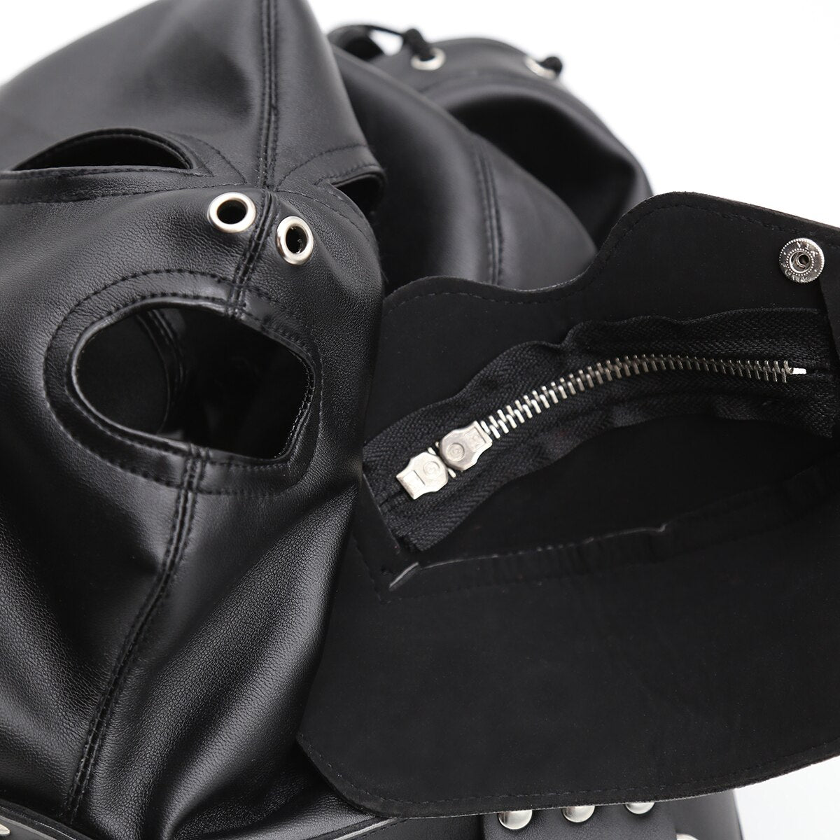 BDSM Headgear- Harness Hood with Blindfold, Mouth Zipper - ChastityBondage
