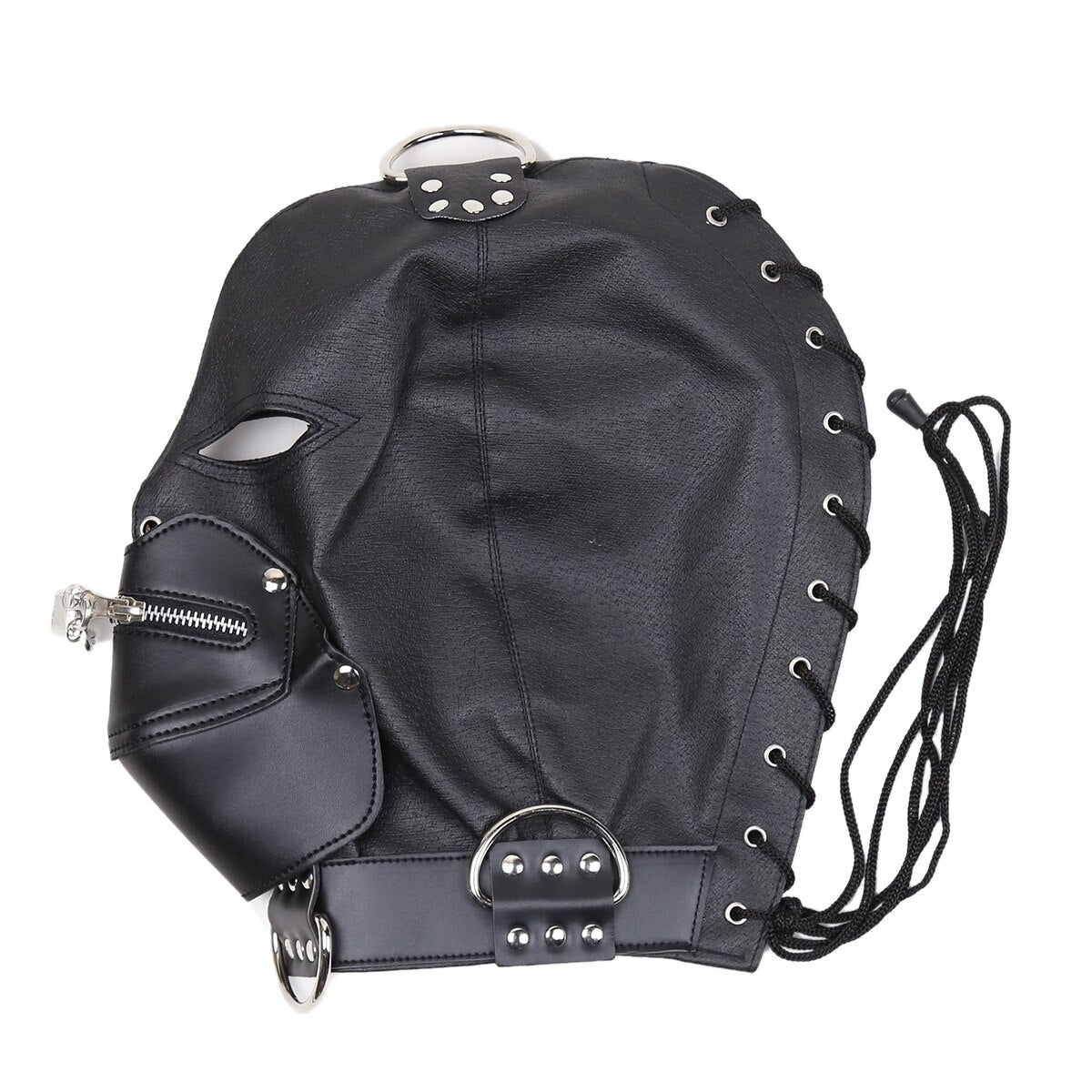 BDSM Headgear- Harness Hood with Blindfold, Mouth Zipper - ChastityBondage