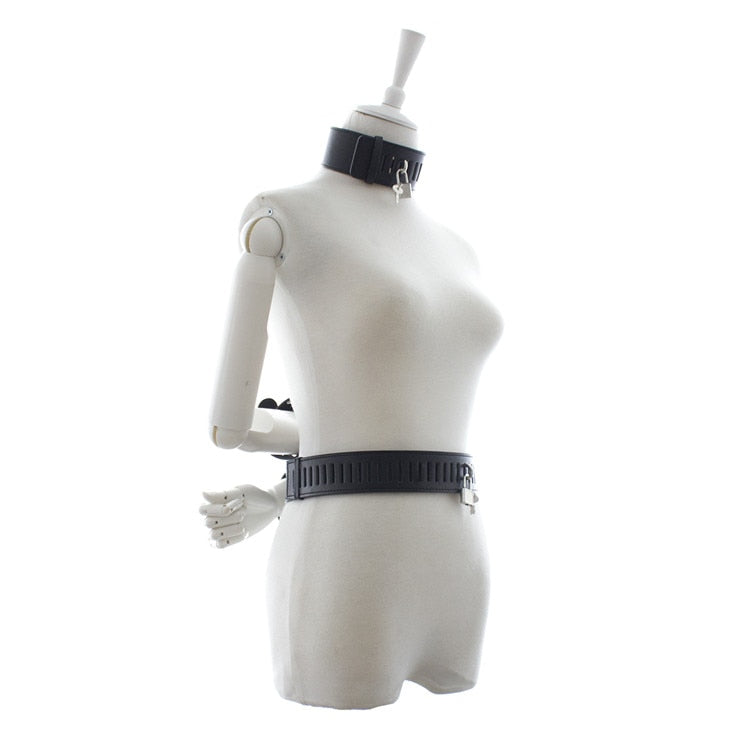 Bondage Body Harness - Neck Collar To Wrist Handcuffs Adjustable BDSM Lingerie Harness - ChastityBondage