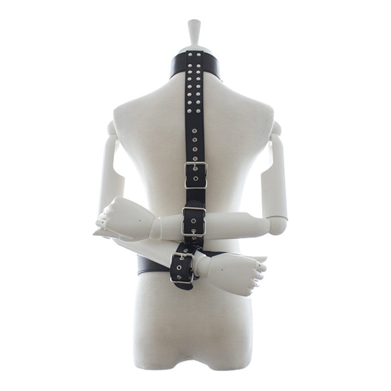Bondage Body Harness - Neck Collar To Wrist Handcuffs Adjustable BDSM Lingerie Harness - ChastityBondage