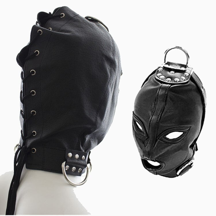 BDSM Headgear- Bondage Head Harness in Faux Leather with Mouth Zipper - ChastityBondage