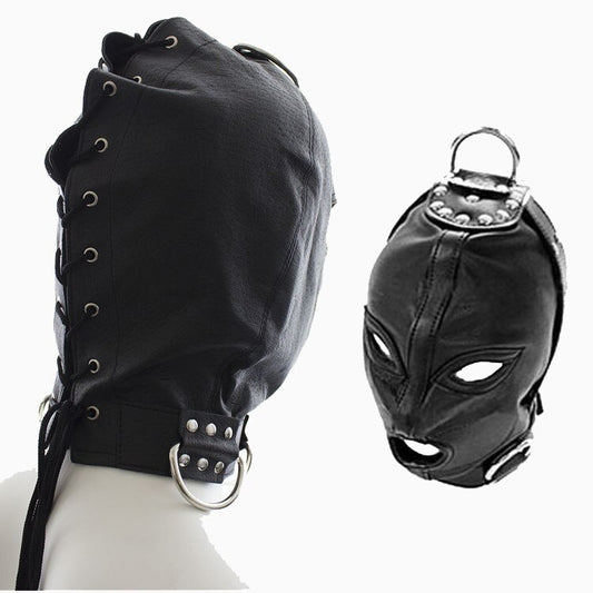 BDSM Headgear- Bondage Head Harness in Faux Leather with Mouth Zipper - ChastityBondage