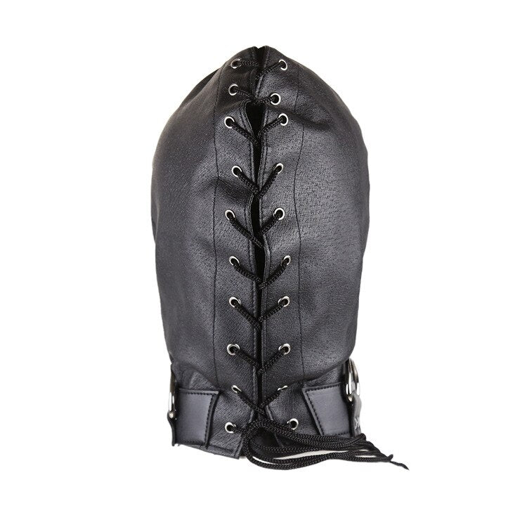 BDSM Headgear- Bondage Head Harness in Faux Leather with Mouth Zipper - ChastityBondage