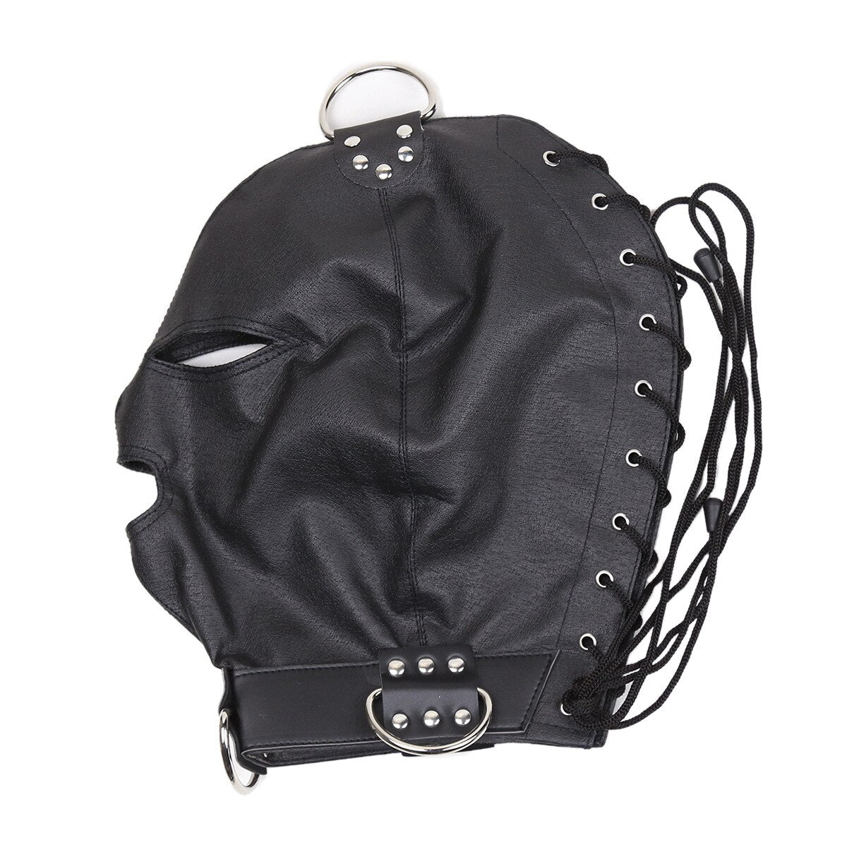 BDSM Headgear- Bondage Head Harness in Faux Leather with Mouth Zipper - ChastityBondage