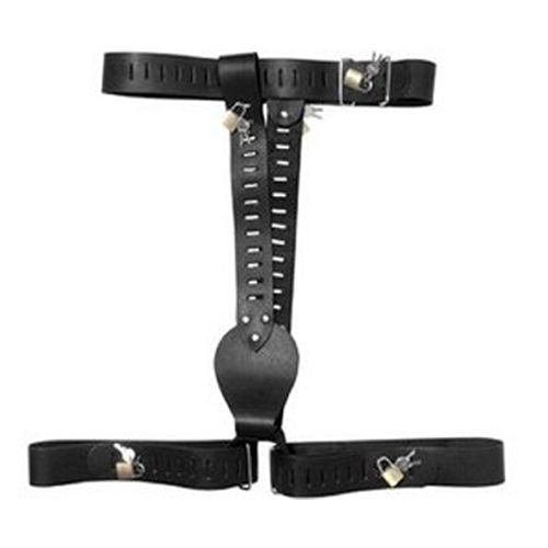 Female Chastity Panties Belt - PU Leather Thongs Pants BDSM Chastity Devcie For Women - ChastityBondage