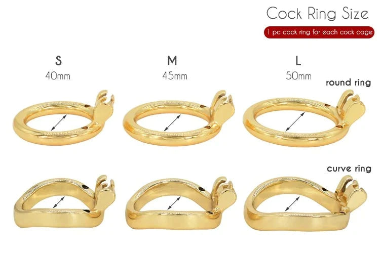 Curved Metal Gold Chastity Cage For Men Golden Cock Cage BDSM Chastity Device