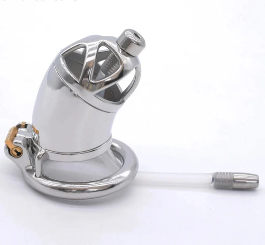 Stainless Steel Chastity Cage with Silicone Catheter - KeepMeLocked