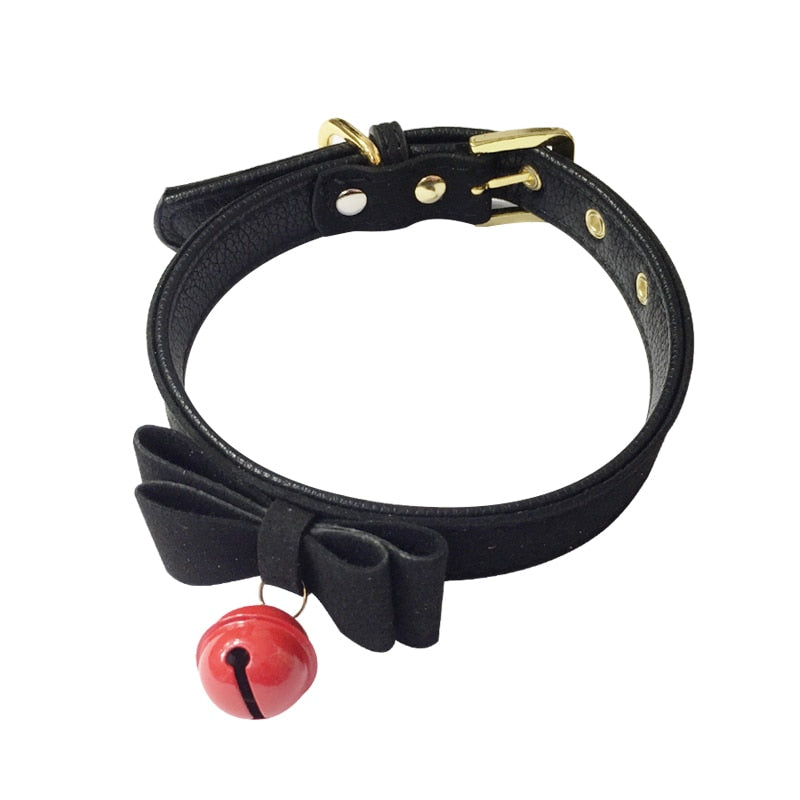 BDSM PU Leather Collar-Bondage Bell Choker slave costume Necklace - ChastityBondage