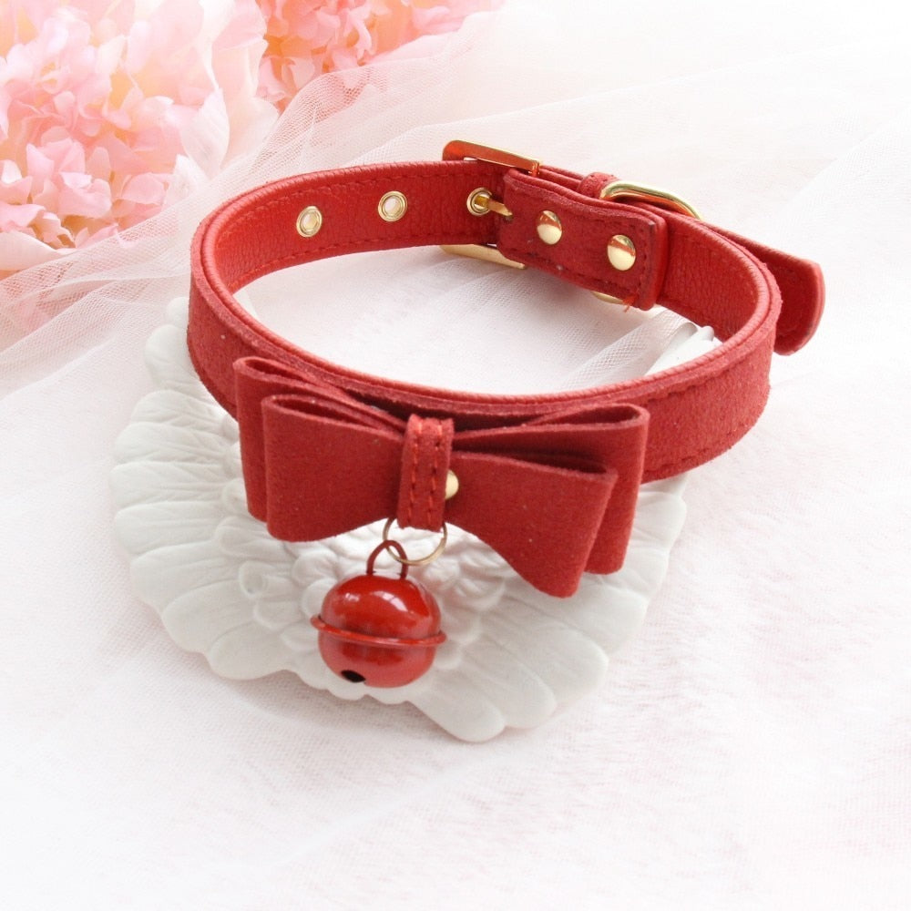 BDSM PU Leather Collar-Bondage Bell Choker slave costume Necklace - ChastityBondage