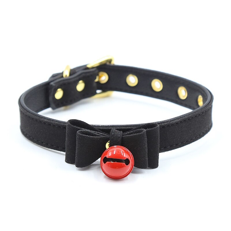 BDSM PU Leather Collar-Bondage Bell Choker slave costume Necklace - ChastityBondage