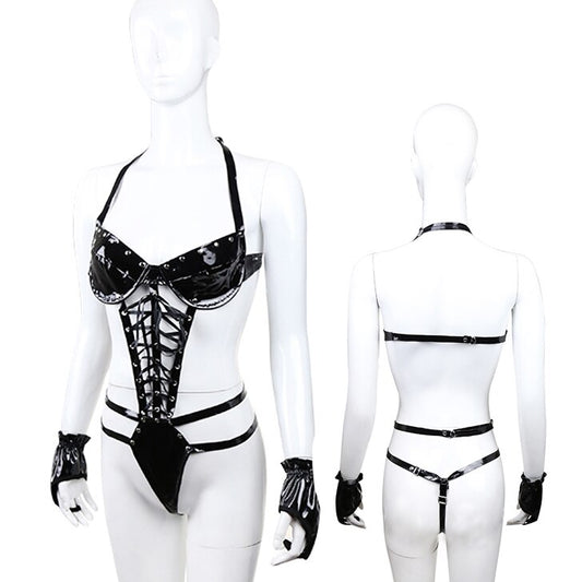 BDSM Lingerie Costume PU Leather Thong Underwear - Dance Party Club Wear - ChastityBondage
