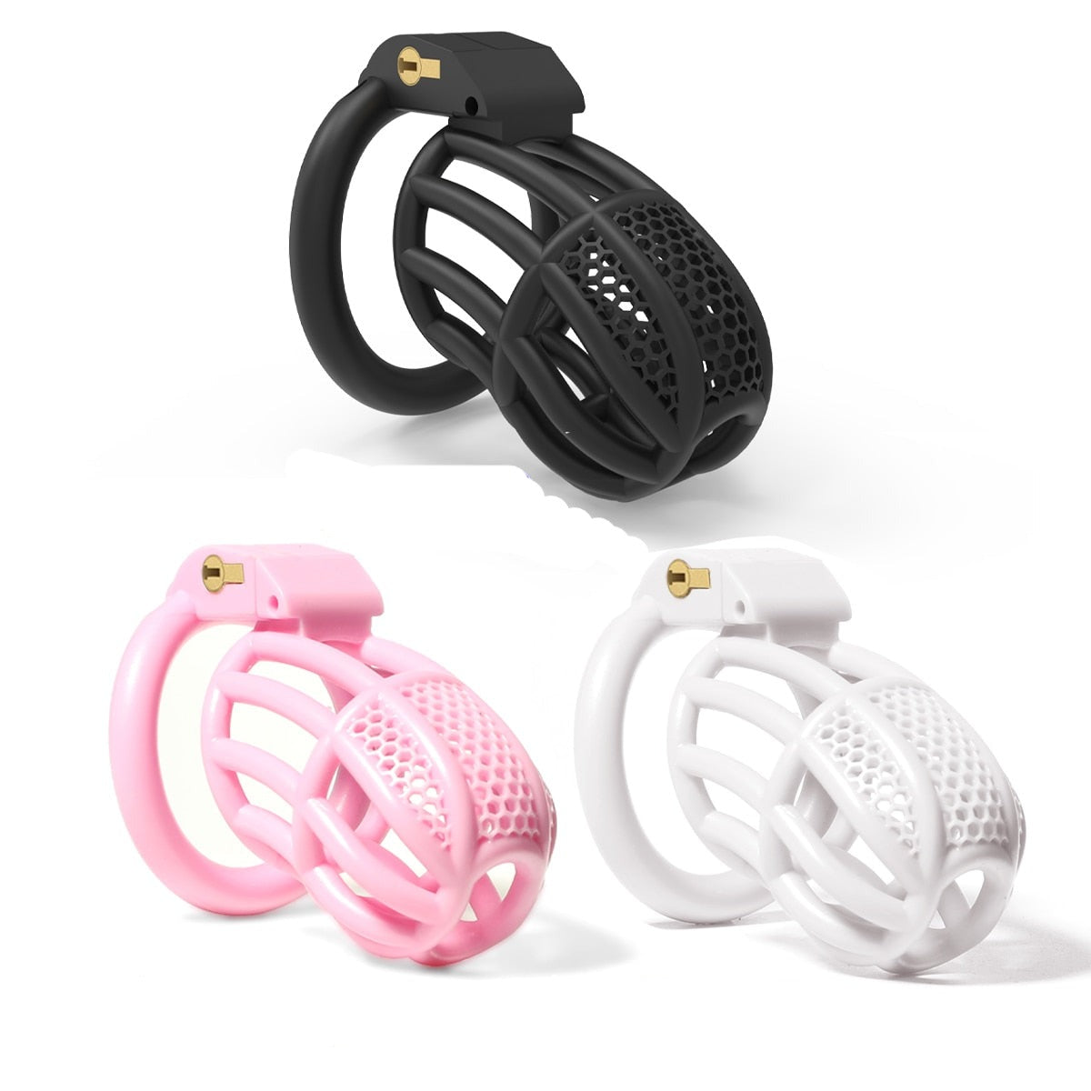 Pink Chastity Cage Detained Restrictive Locking With 4 Base Ring - ChastityBondage