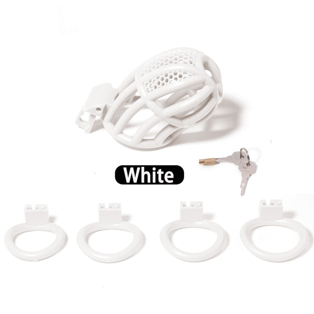 Pink Chastity Cage Detained Restrictive Locking With 4 Base Ring - ChastityBondage