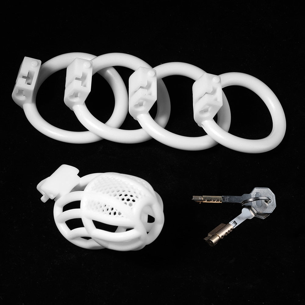 Pink Chastity Cage Detained Restrictive Locking With 4 Base Ring - ChastityBondage