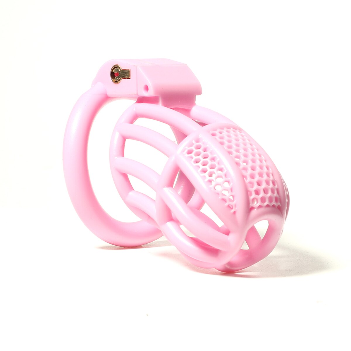 Pink Chastity Cage Detained Restrictive Locking With 4 Base Ring - ChastityBondage