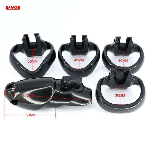 BDSM Male Resin Chastity Cock Cage Device with 4 Penis Rings Set HTV4 - ChastityBondage