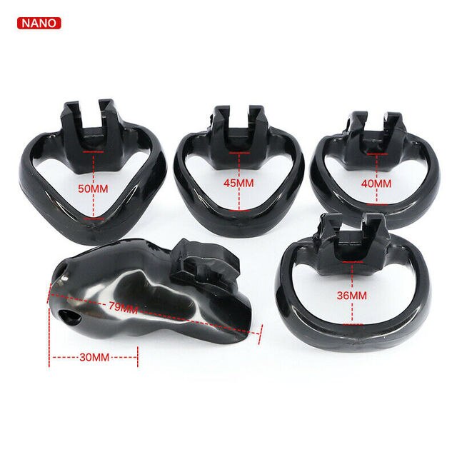 BDSM Male Resin Chastity Cock Cage Device with 4 Penis Rings Set HTV4 - ChastityBondage