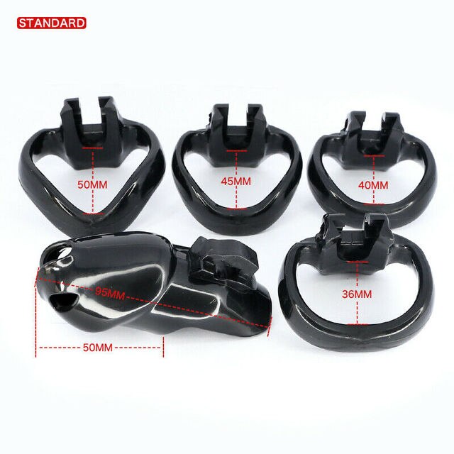 BDSM Male Resin Chastity Cock Cage Device with 4 Penis Rings Set HTV4 - ChastityBondage