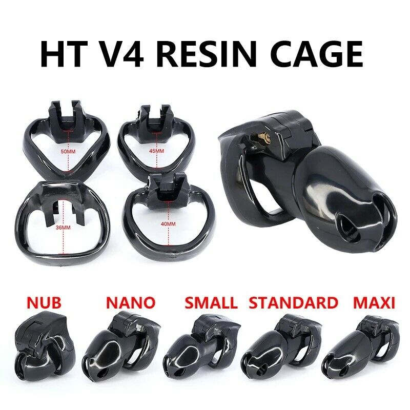 BDSM Male Resin Chastity Cock Cage Device with 4 Penis Rings Set HTV4 - ChastityBondage