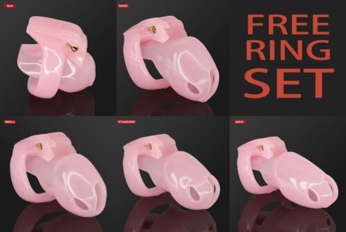 BDSM Male Resin Chastity Cock Cage Device with 4 Penis Rings Set HTV4 - ChastityBondage