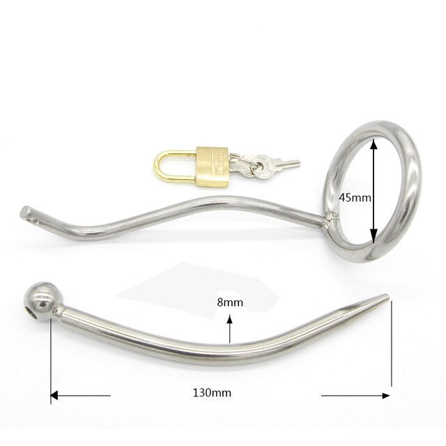 Metal Chastity Cage with Catheter For Men - Penis Ring Plug - ChastityBondage