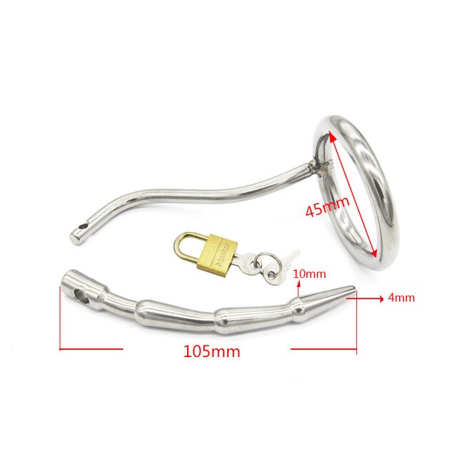 Metal Chastity Cage with Catheter For Men - Penis Ring Plug - ChastityBondage