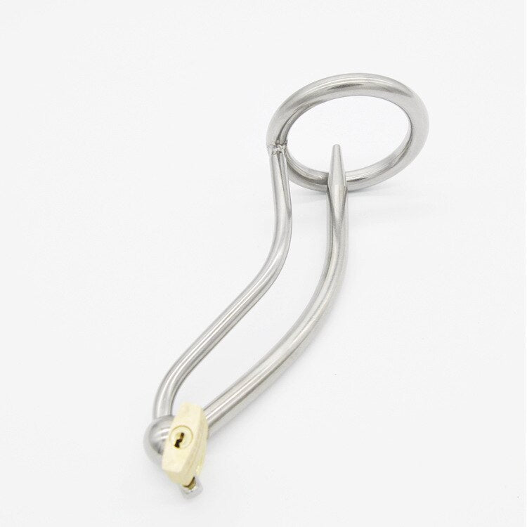 Metal Chastity Cage with Catheter For Men - Penis Ring Plug - ChastityBondage