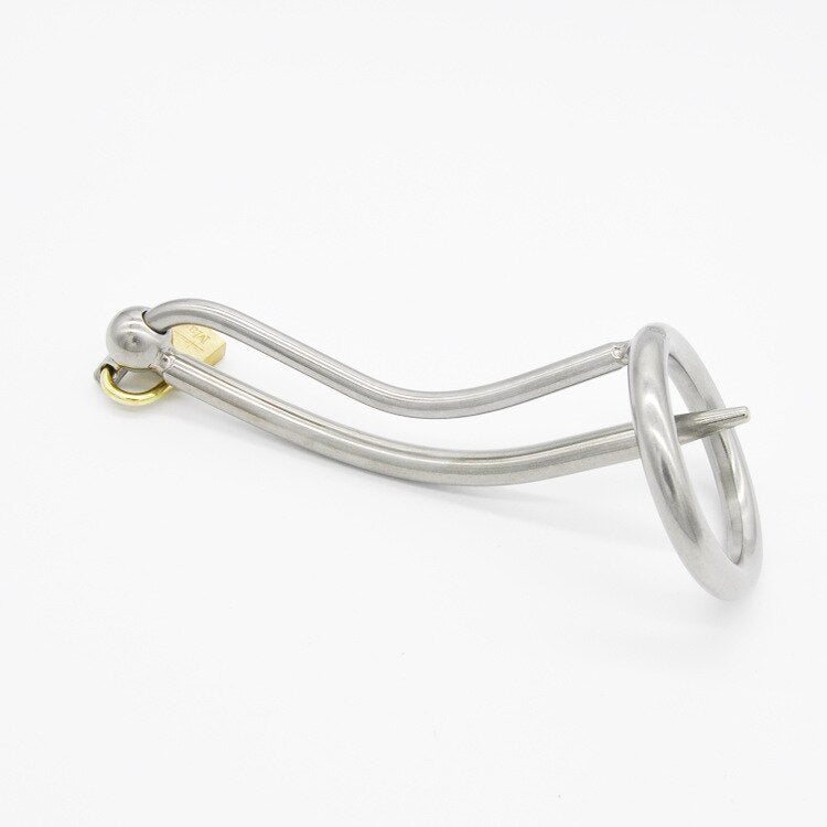 Metal Chastity Cage with Catheter For Men - Penis Ring Plug - ChastityBondage