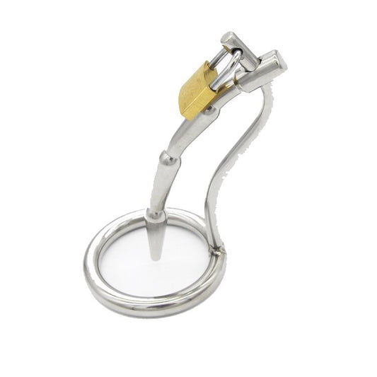 Metal Chastity Cage with Catheter For Men - Penis Ring Plug - ChastityBondage