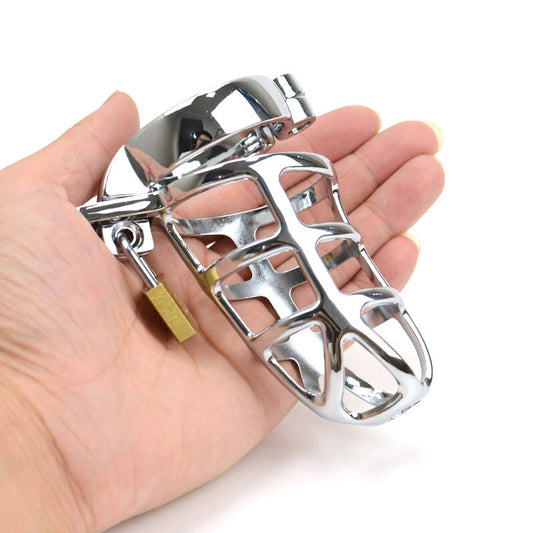 Metal Chastity Cage with Lock - Stainless Steel Penis Restraint Sex Toys for Men - ChastityBondage