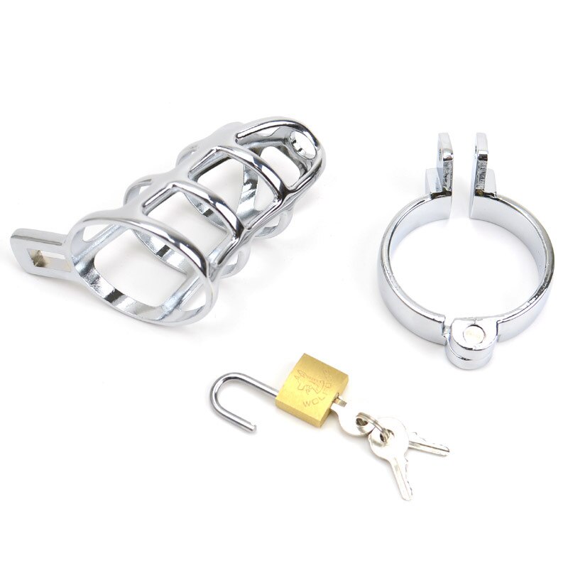 Metal Chastity Cage with Lock - Stainless Steel Penis Restraint Sex Toys for Men - ChastityBondage