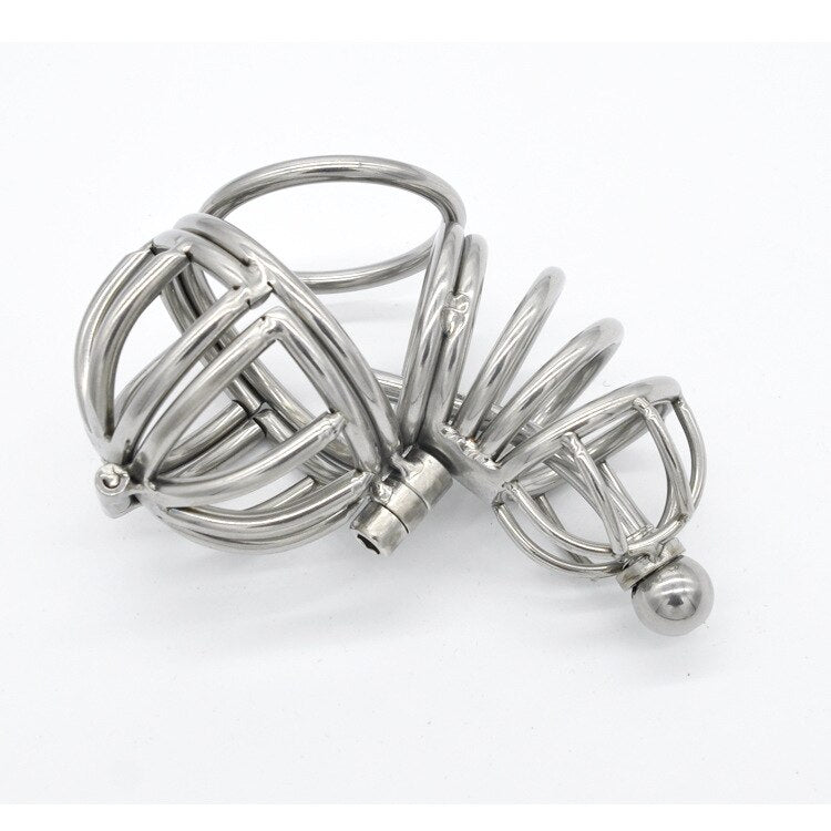 Stainless Steel Cock Cage With Urethral Catheter