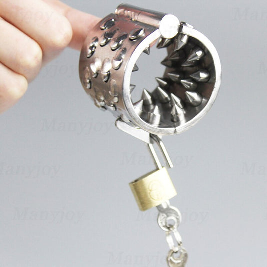 Spiked Chastity Cage Male Stainless Steel Metal Cock Ring - Teeth Penis Ring - ChastityBondage