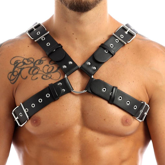 Mens Leather Body Harness - Belt Bondage Leather Male Harness Lingerie - ChastityBondage
