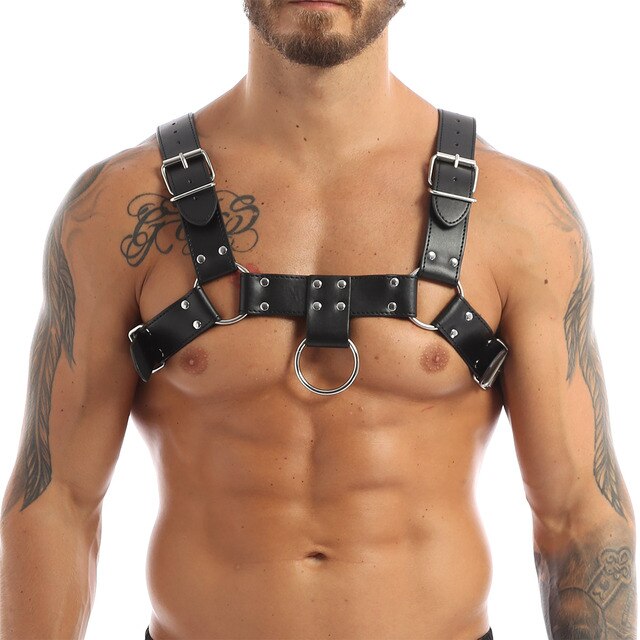 Mens Leather Body Harness - Belt Bondage Leather Male Harness Lingerie - ChastityBondage