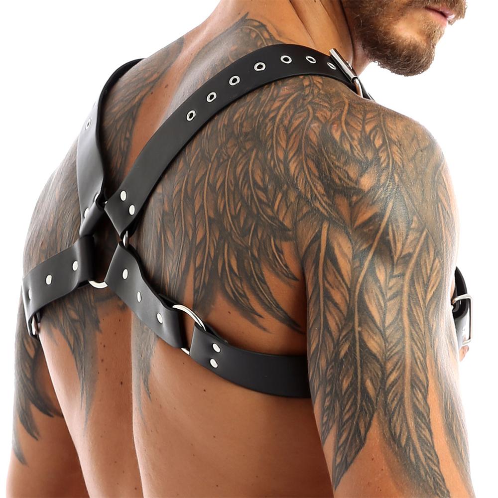 Mens Leather Body Harness - Belt Bondage Leather Male Harness Lingerie - ChastityBondage